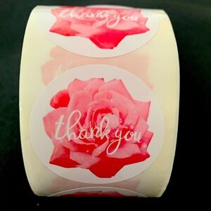 Thank You Stickers Label, 500 Round 1.5”x1.5” Pink Rose Design NWT